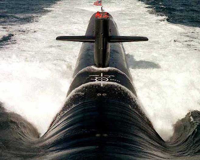 Ohio class submarine under way